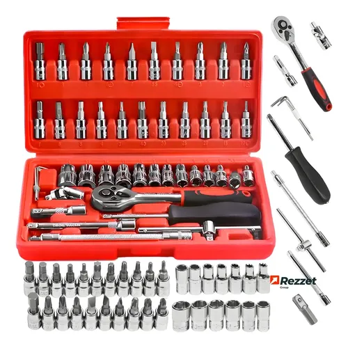 Kit Jogo De Ferramentas Profissional 46 Peças Chave Fenda Vermelho