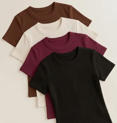 Kit 4 Blusa Feminina Ribana Canelado Estilosa Básica Baby Te Multicolorido Gg