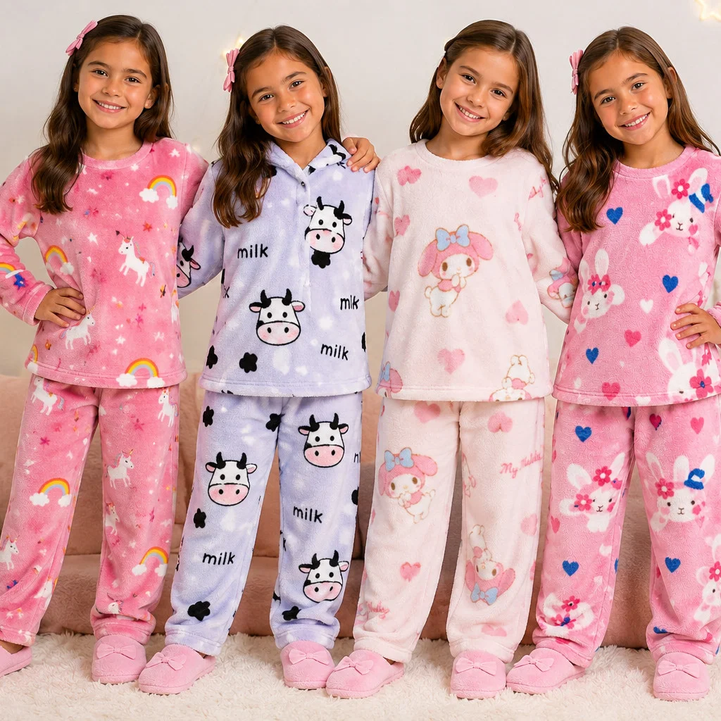 Pijama Infantil Peluciado Soft Fleece Longo Inverno menino menina estampado