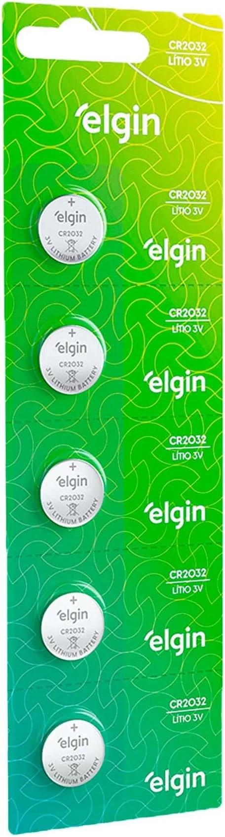 Bateria de Lítio CR2032 Cartela com 5 unidades 3v Elgin - Moeda