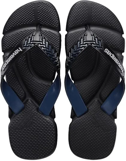 Havaianas Chinelos Power 2.0, Preto e Azul Indigo, Design Texturizado