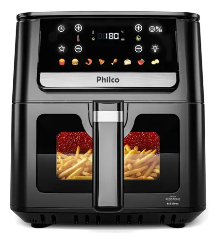 Air Fryer Philco 6,5l Visor Glass E Redstone 1700w Paf65a Preto 127v