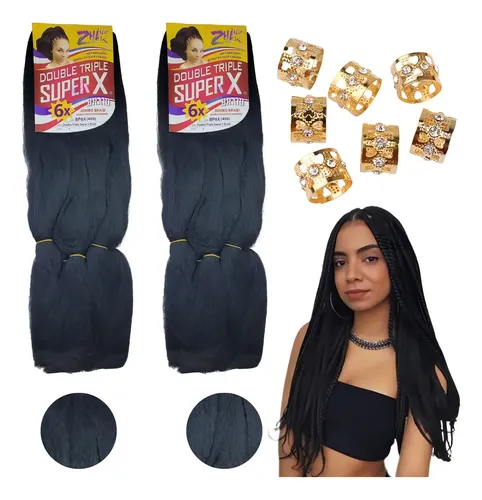Kit 2 Pacotes Cabelo Jumbo Jumbão Zhang Hair Para Tranças Preto 65cm
