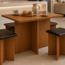 Conjunto Kit Sala de Jantar Mesa Gabriela Quadrada Com 4 Cadeiras Design Moderno Compacto Cozinha Cor Freijó Black
