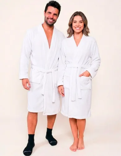 Roupão Premium Benévola Microfibra Antialérgico Inverno Frio Branco Lisa G