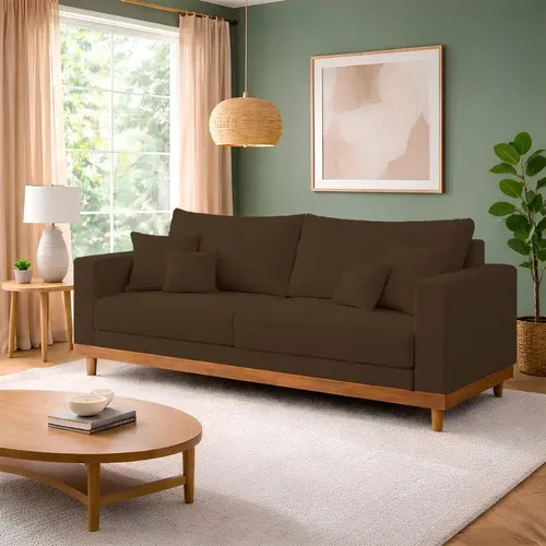 Sofá Living 3 Lugares Suede Resistente Madeira + Almofadas