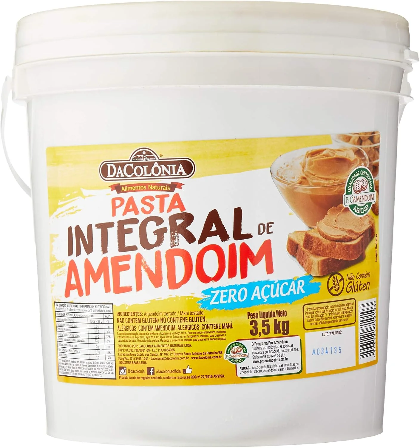 DaColônia Pasta Integral De Amendoim Balde 3 5Kg