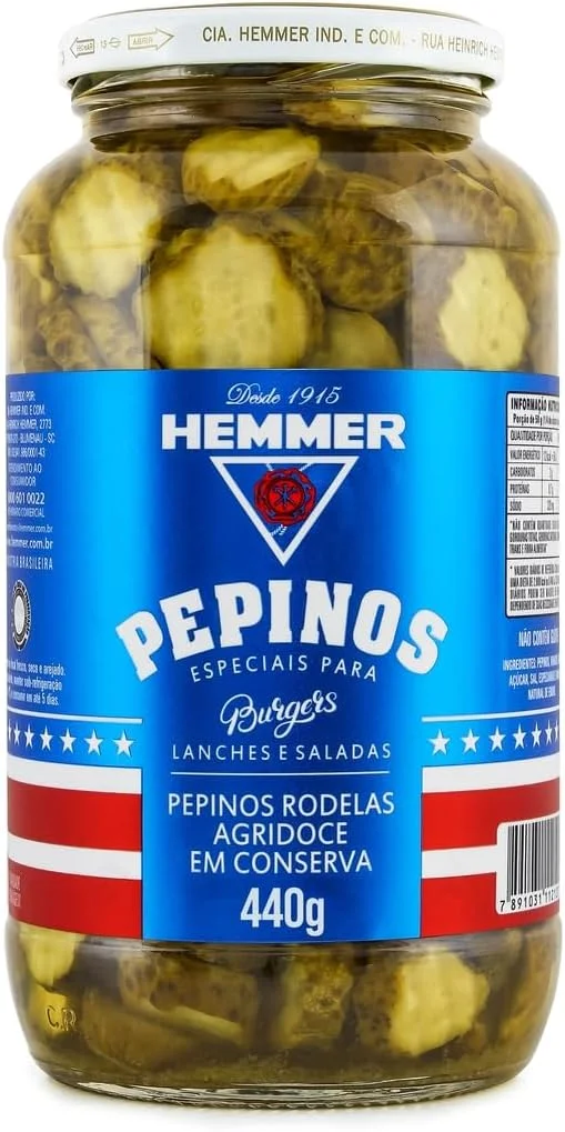 Pepinos em Conserva Agridoce Hemmer Vidro 440G