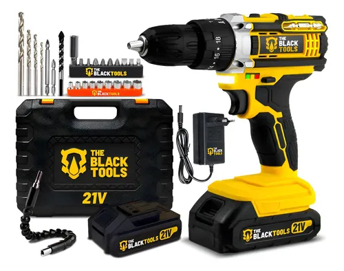Parafusadeira Furadeira De Impacto The Black Tools Profissional Tb-21px 2 Baterias Com Maleta 60hz Amarelo 127/220v