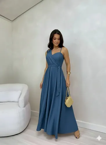 Vestido Longo Feminino Com Decote Transpassado Com Bojo