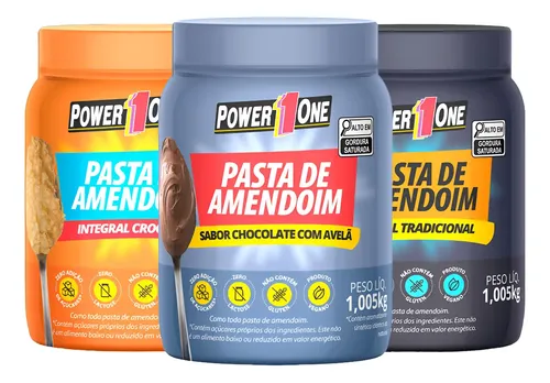 Promoção - 3x Pasta De Amendoim Power One 1 Kg - Carboidrato Chocolate C/ Avelã + Crocante + Lisa