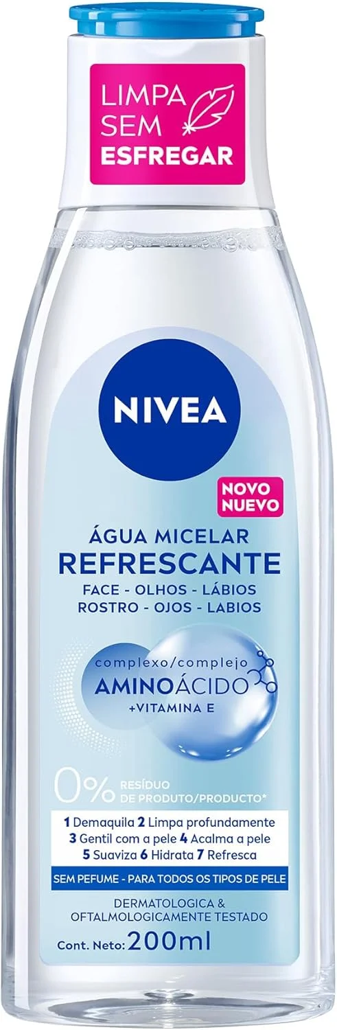 NIVEA Água Micelar Solução de Limpeza 7 em 1 Refrescante 200ml, Demaquila, Limpa Profundamente, Purifica, Hidrata, Cuidado Facial