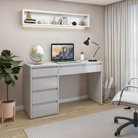 Escrivaninha 100% MDF Berlim 5 Gavetas 136cm Yescasa