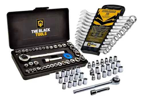 Kit Ferramentas The Black Tools com Jogo de Soquetes 40 Peças e Chaves Combinadas de 6 a 22mm