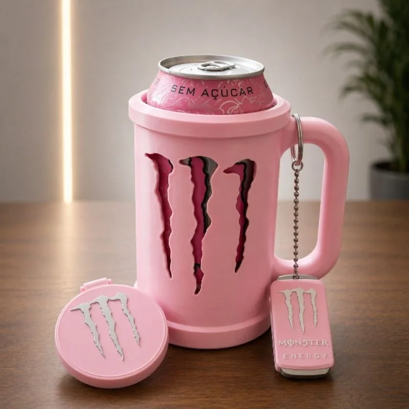 Kit Porta Lata Monster Energy  com Alça + Tampa + Chaveiro Abridor | Suporte Térmico Energético
