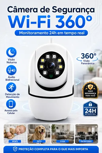 Câmera Segurança Ip Wifi 360 1080p Visão Noturna Áudio Branco