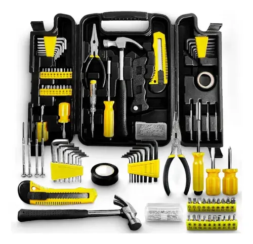 Jogo De Ferramentas 200 Peças Com Chaves De Precisão E Allen Kit Com Maleta Resistente - Titanium Platina Amarelo/preto