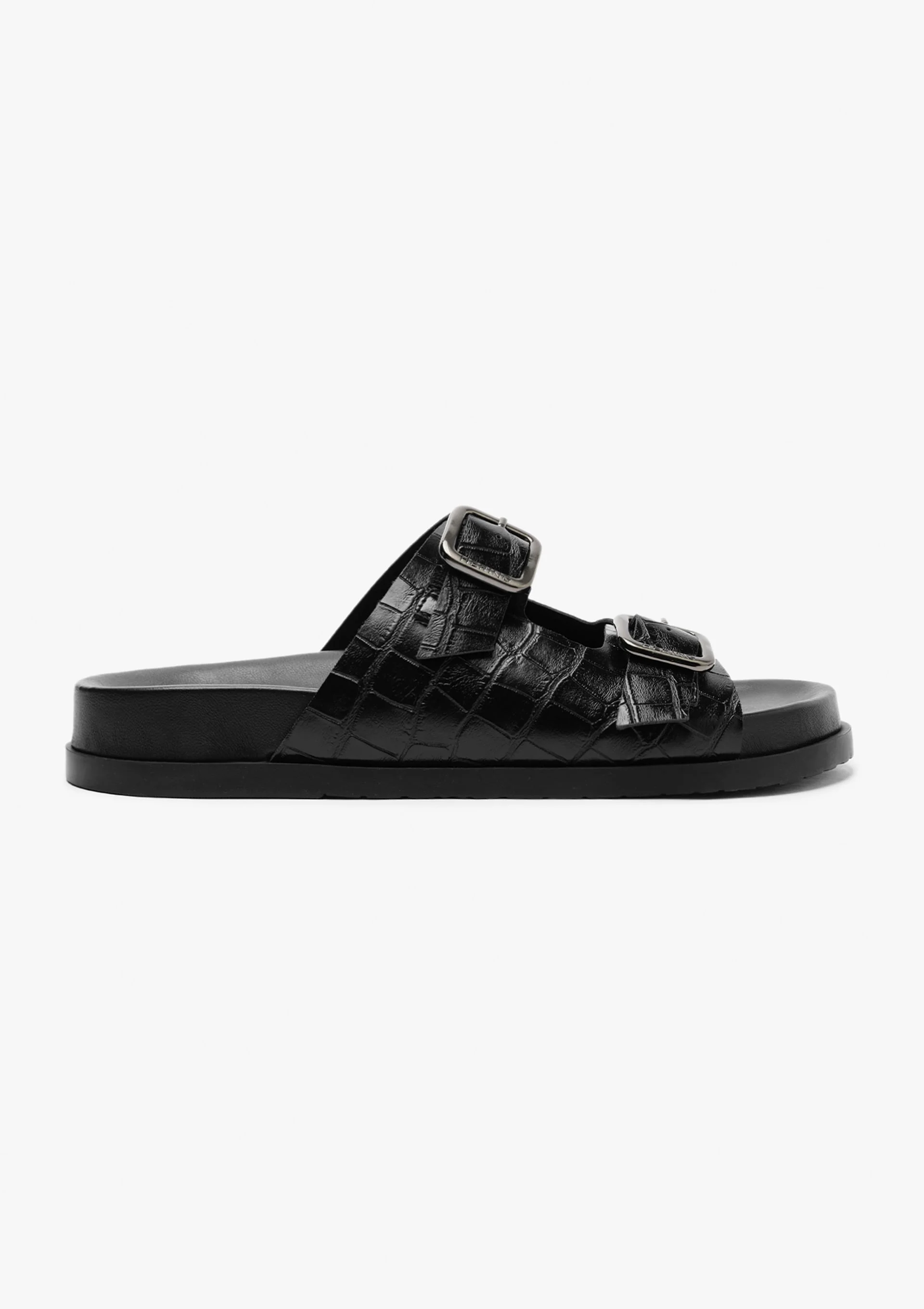 Sandália Papete Feminina Croco - Preto