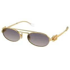 Óculos de Sol Feminino Miu Miu Oval MU 54ZS Cor Dourado e Cinza Escuro - MIU-MIU