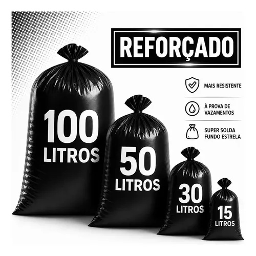Saco De Lixo Preto Reforçado Resistente Uso Pesado Embalar