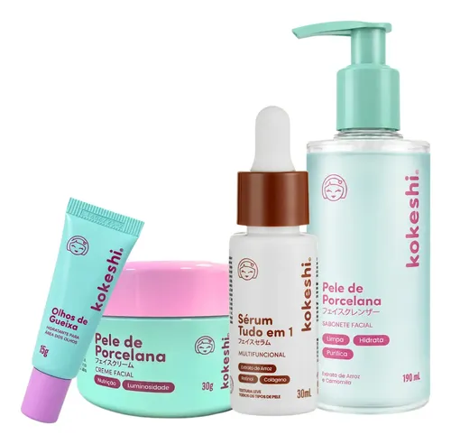 Kit Rotina Skin Care Kokeshi Sabonete Sérum Facial Tudo Em 1