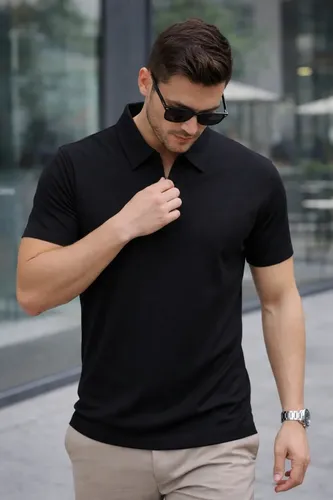 Camisa Polo Zíper Masculina Slim Fit Tecnológica Preto Lisa P