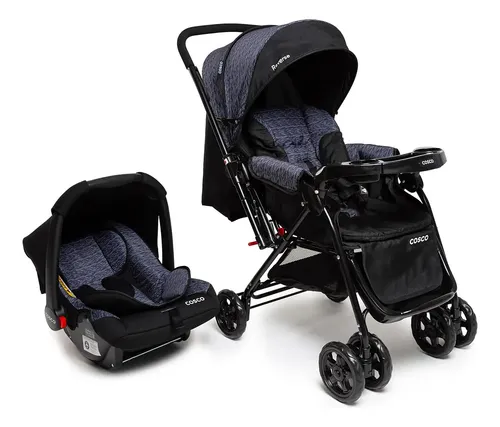 Travel System Duo, Cosco Kids, Reverse, 0 a 15kg, Preto Rajado