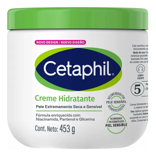 Creme Hidratante Cetaphil de 453 g. Restaura a Barreira Natural da Pele em 1 Semana. Recomendado por Dermatologistas para Pele Sensível