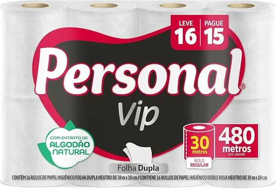 Personal VIP - Papel Higiênico, Folha Dupla, 12 unidades (Embalagem pode variar)