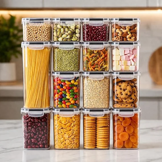 Kit 15 Potes Herméticos para Armazenamento de Alimentos, BPA Free, Plástico PP, com Travas Laterais e Vedação em Silicone, Empilháveis para Organização de Cozinha Linha Gourmet Premium