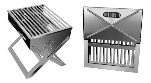 Churrasqueira De Inox Dobrável Portátil A Carvão - Maleta