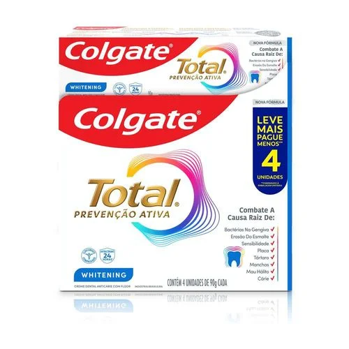 Creme Dental Colgate Total Prevenção Ativa Whitening 90g 4 unidades