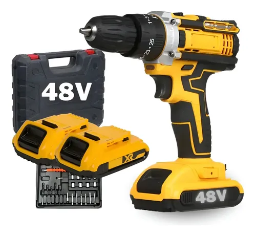 Parafusadeira Furadeira 48v Profissional 2 Baterias Sem Fio Amarelo 127/220v 50 Hz X 60 Hz