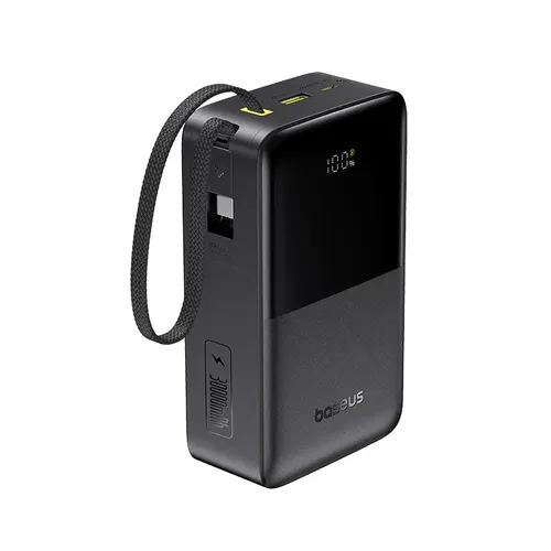 Power Bank Baseus Fc51 30000mah 22,5w Carregamento Rápido Cabo Usb-c Integrado Display Digital Carrega 3 Dispositivos Proteção Inteligente Preto