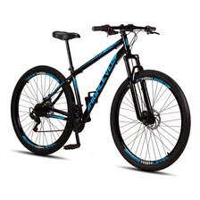 Bicicleta Aro 29 Highlevel Aço Carbono Freios Disco Suspensão 21v Cor Preto-azul