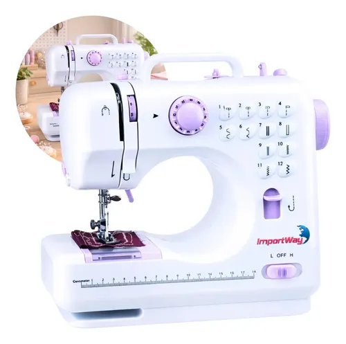 Máquina De Costura Reta ImportWay 12 Pontos Doméstica IWMC-505 Portátil Branco