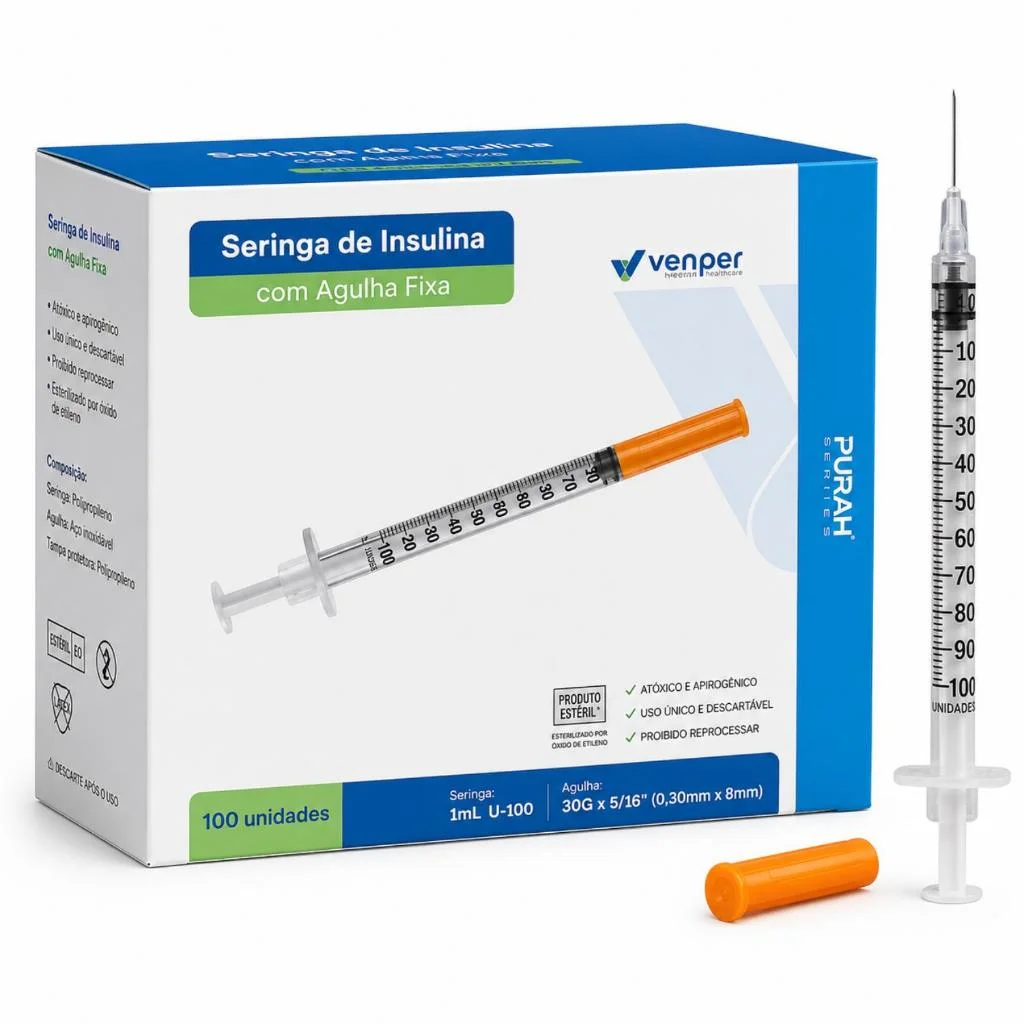 Kit 20 Seringa de Insulina 1ml com Agulha Fixa 8x30mm - Venper