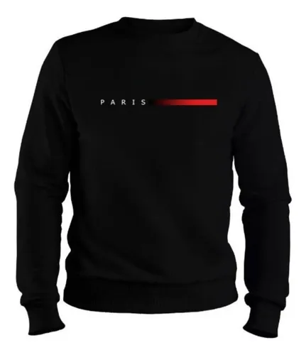 Moletom Masculino Gola Careca Flanelado Paris Suéter Frio G Preto