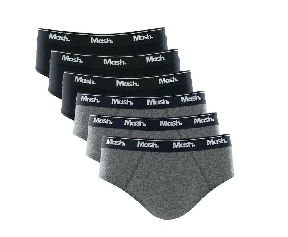 Kit 6 Cueca Mash Slip Algodão - Preto/cinza