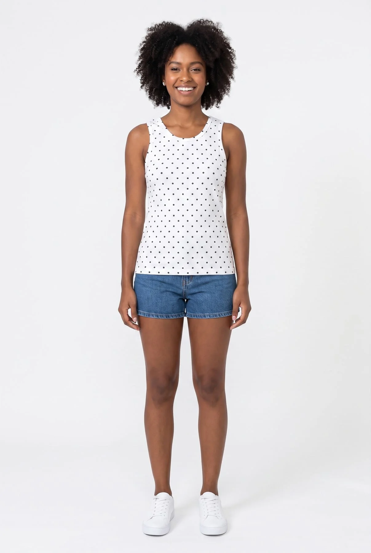 Regata Feminina Cotton Poá Off White - imagem 1