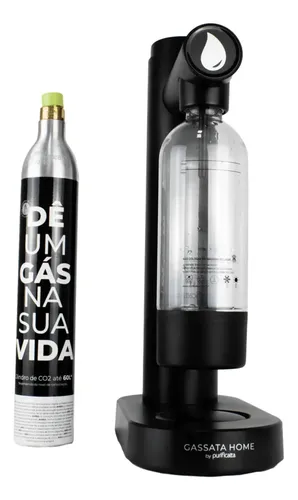 Máquina De Água Com Gás Gassata Home Cilindro Cheio Completa Preto