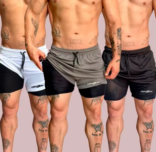 Kit 3 Shorts Masculino 2 Em 1 Dry Fit Academia Anti Odor