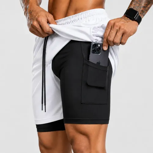 Bermuda Masculina 2 Em 1 Compressão Short Dry Fit Academia