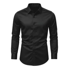 Camisa Social Masculina Slim Fit Premium Passa Facil Preto Liso G