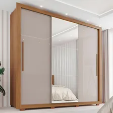 Guarda-roupa Casal Com Espelho 3 Portas 4 Gavetas Sallêto Móveis Costa Rica Cinamomo/Off white