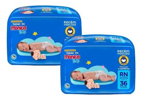 Kit 2 Fraldas Turma Da Mônica Baby Jumbo Rn Com 36un Cada Rn Sem Gênero