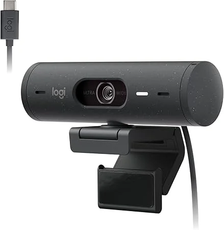 Webcam Full HD Logitech Brio 500, Câmera para PC com Microfones Duplos, Privacidade Integrada, RightLight 4 e Enquadramento Automático - Grafite
