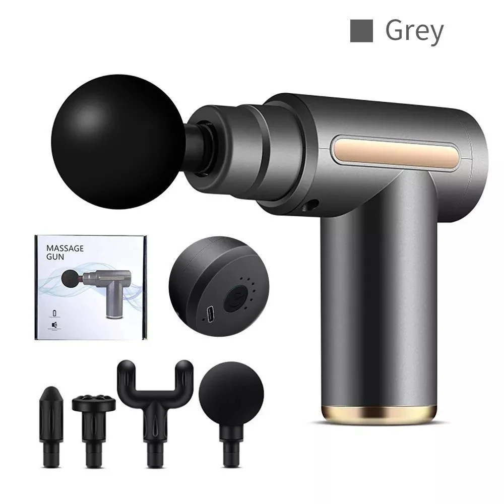 Pistola de Massagem Muscular Portátil Elétrica Profissional Recarregável USB com Múltiplas Ponteiras para Relaxamento