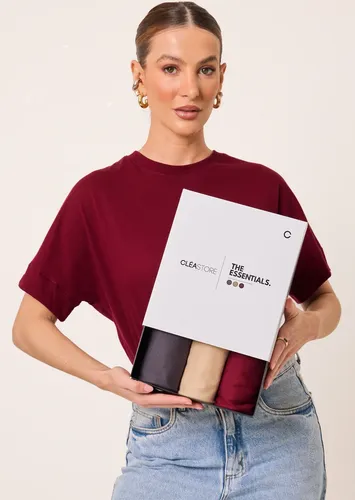 Kit De 3 T-shirts Oversized Intense Cléa Store Chumbo/bege/vinho P