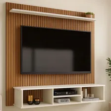 Painel Para Tv Até 50 Polegadas Estante Ripado 3d Everest Off White